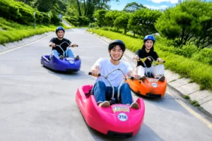 People riding Ganghwa Luge with smiles
