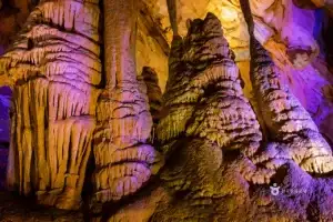 Stalactites with lights in Gossi Cave