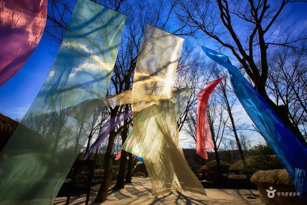 Colorful dyed fabrics hanging in the wind