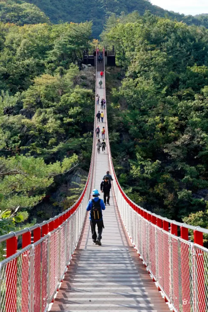 Walking on Gamaksan Suspension Bridge