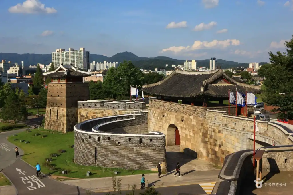 Aerial view of Changryongmun Gate and ramparts