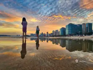 Sunset reflection on Haeundae shore