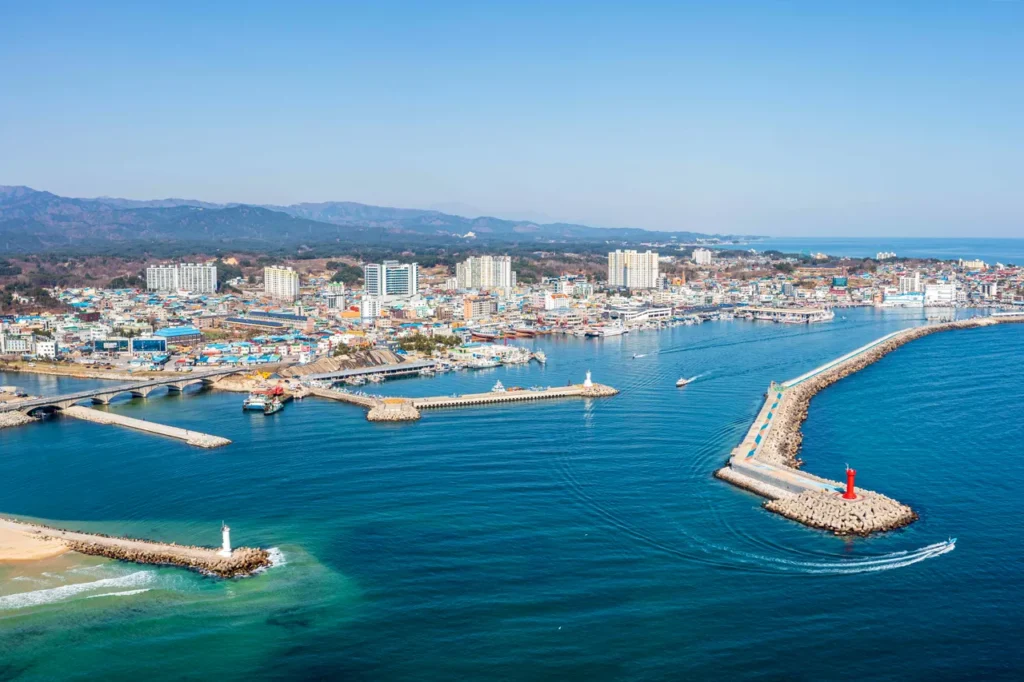Aerial view of Jumunjin port and sea