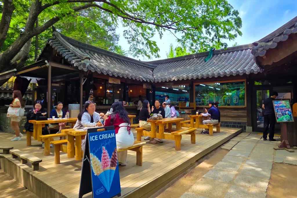People at Hanok cafe in Nami Island