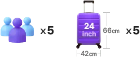 Up to 5passengers and 5suitcases